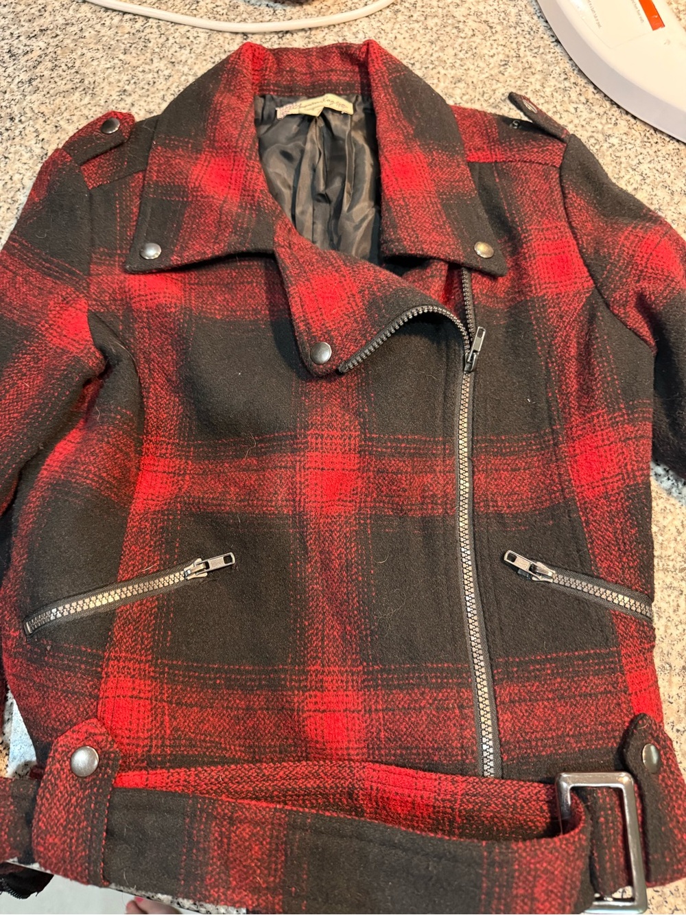 American Rag Red and Black Plaid Moto Jacket